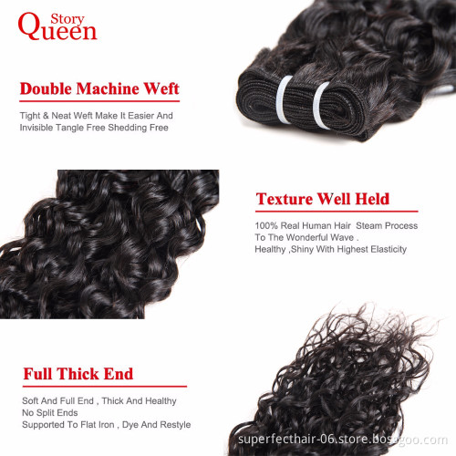 Wholesale Indian Hair Vendors Cuticle Aligned Raw Virgin Hair Natural Color Water Wave Human Hair Bundles With Frontal Closure
